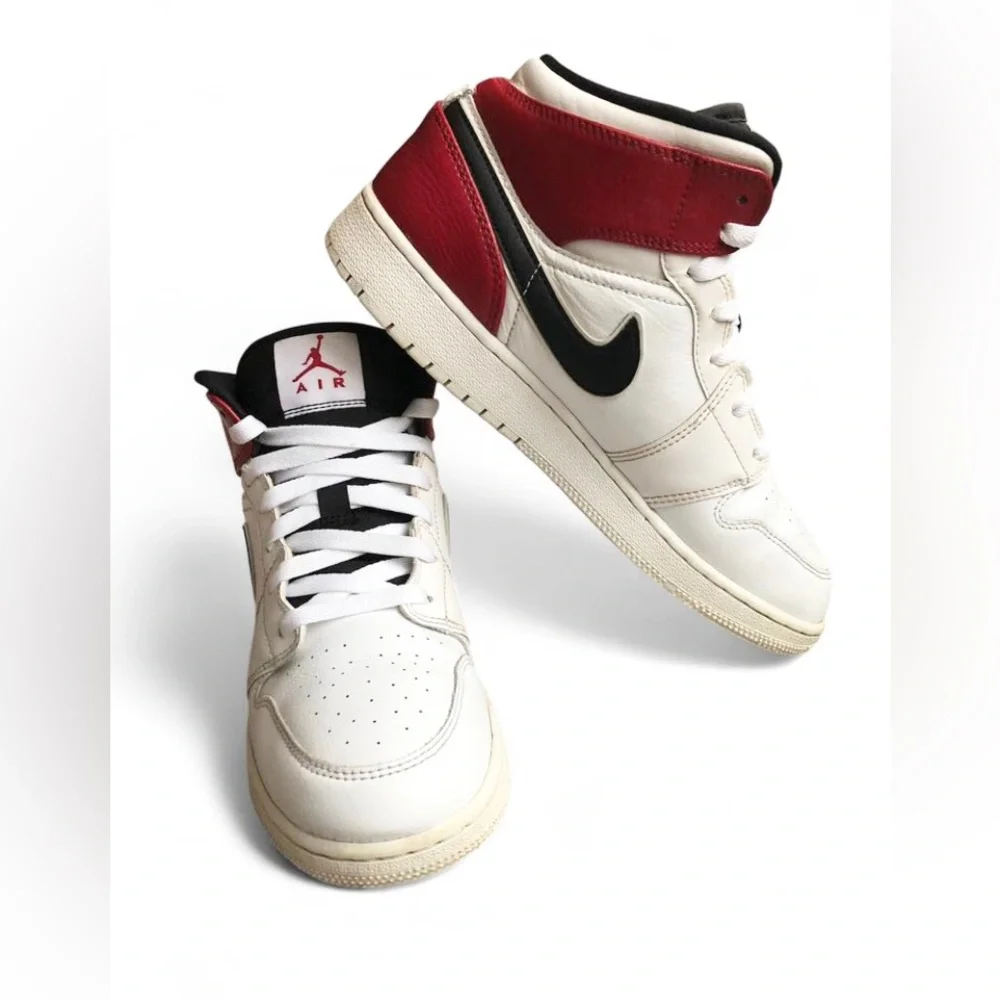 Size 7Y- Jordan 1 Mid White Chicago 2019 White Black Gym Red
